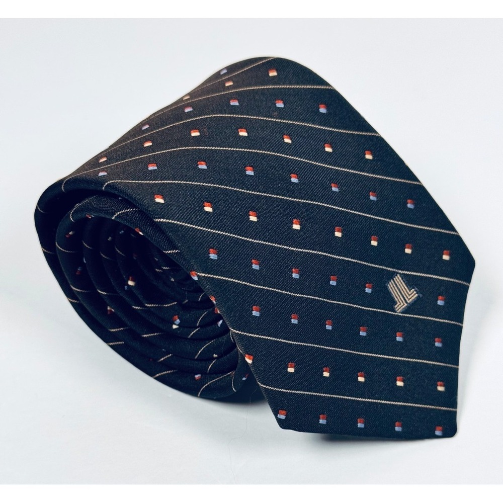 Lanvin Tie Black Geometric‎ Stripe Designer Necktie Classic Logo New York Paris
